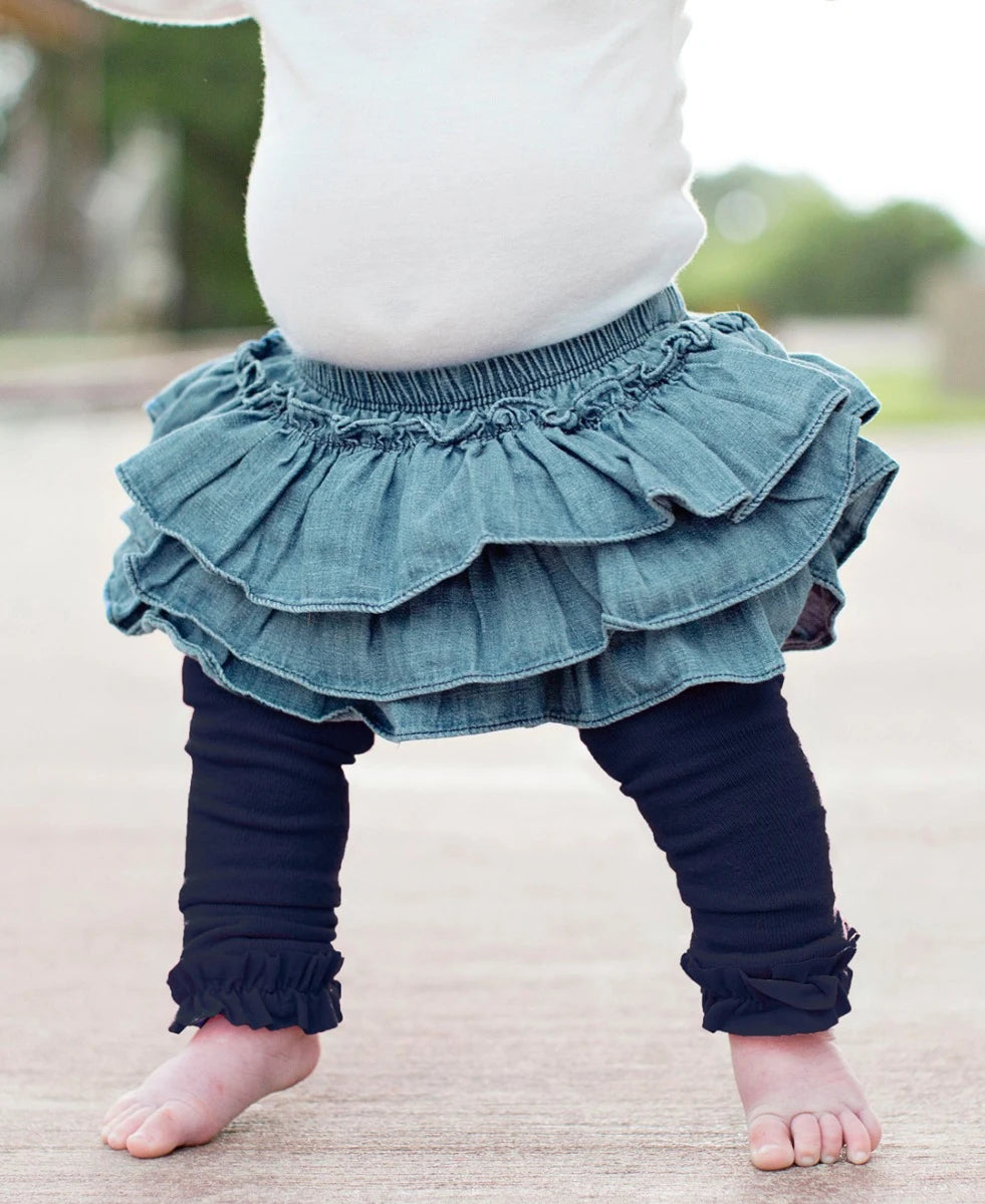 Footless Ruffle Tights in Dark Navy  - Doodlebug's Children's Boutique