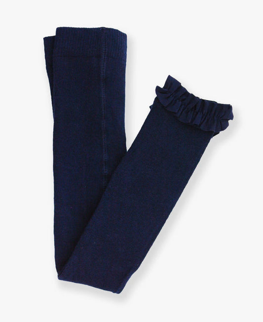 Footless Ruffle Tights in Dark Navy  - Doodlebug's Children's Boutique