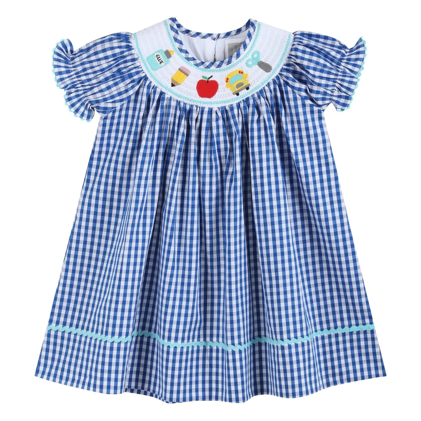 Royal Blue Gingham School Smocked Bishop Dress - Doodlebug's Children's Boutique
