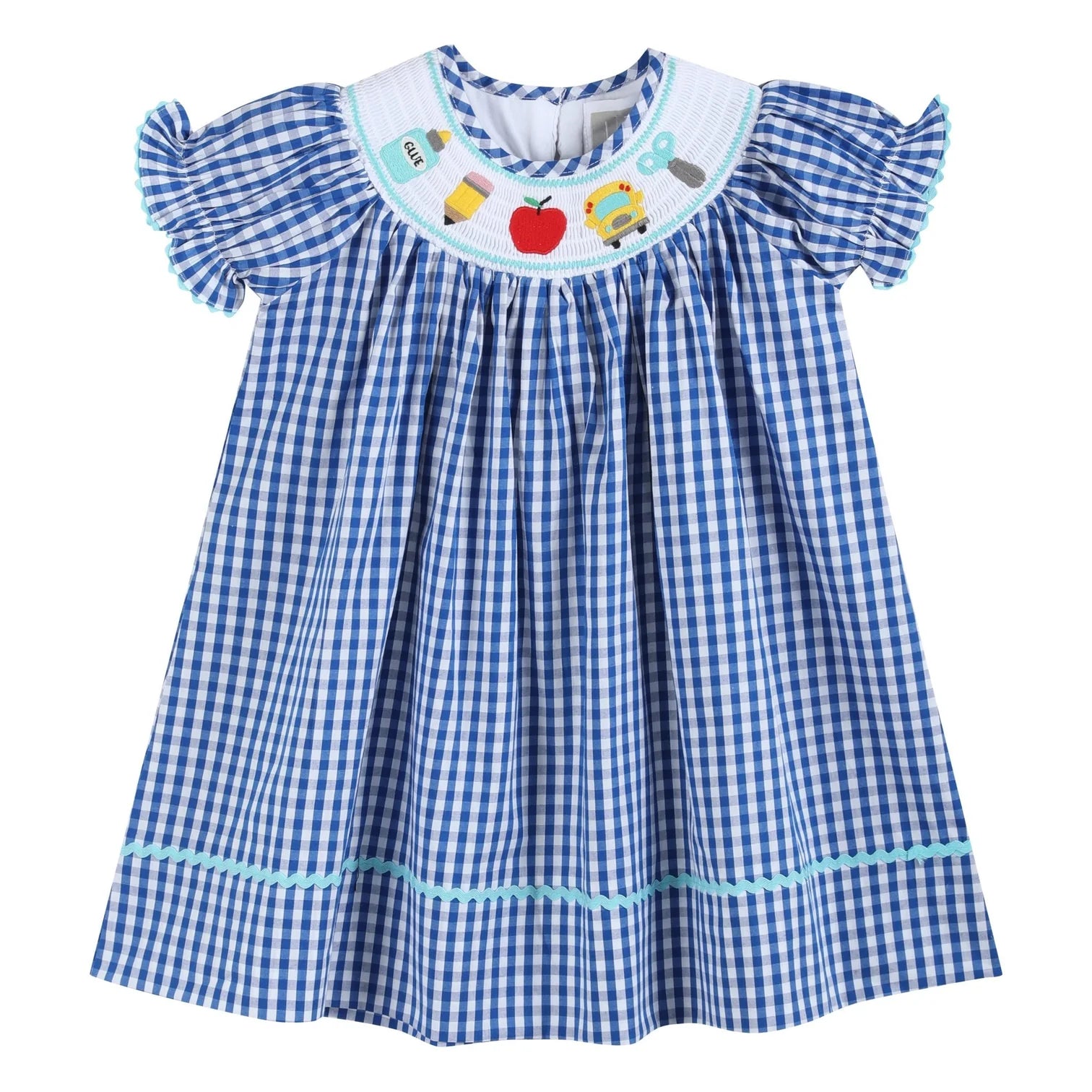 Royal Blue Gingham School Smocked Bishop Dress - Doodlebug's Children's Boutique