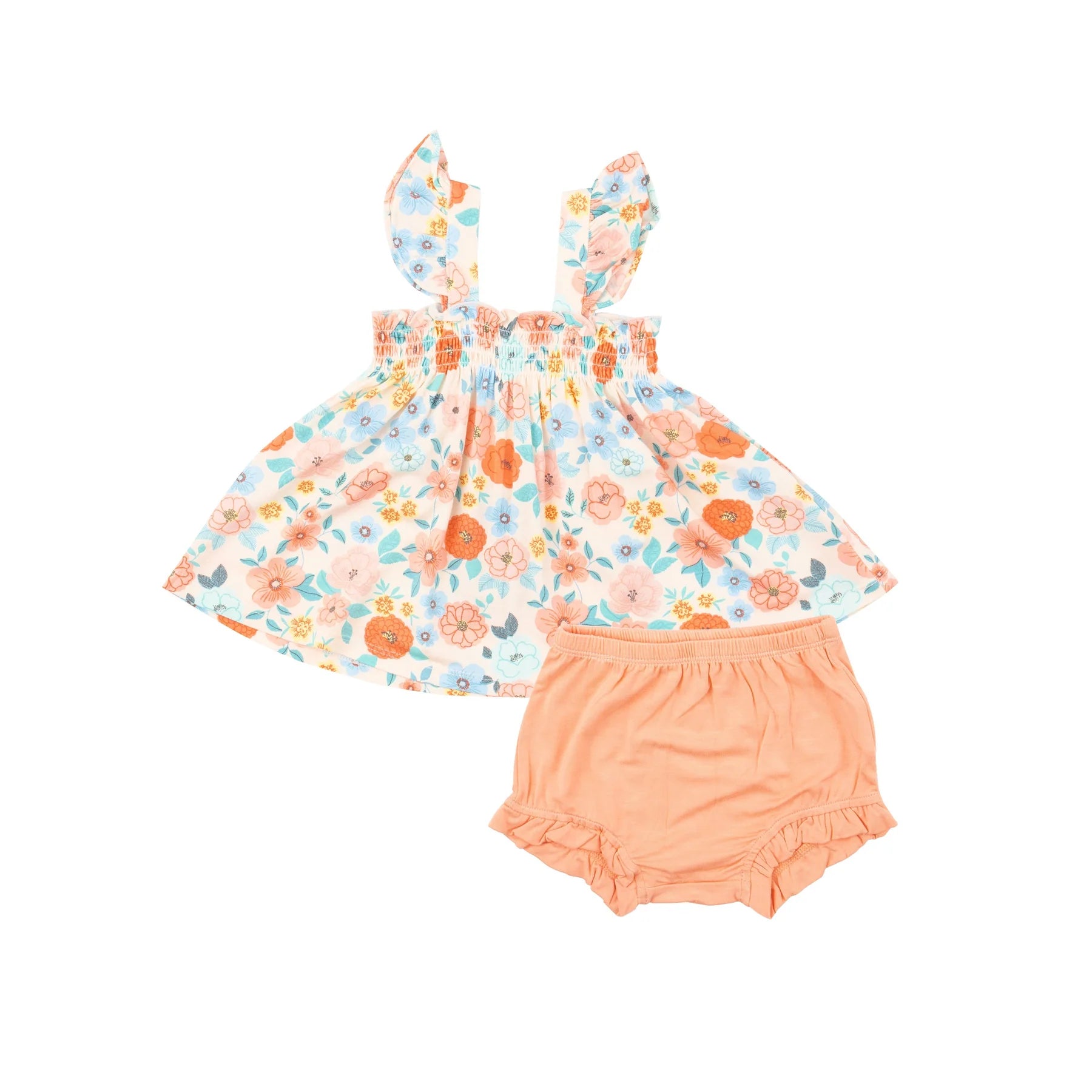 Ruffle Strap Smocked Top and Bloomer Set in Flower Cart  - Doodlebug's Children's Boutique
