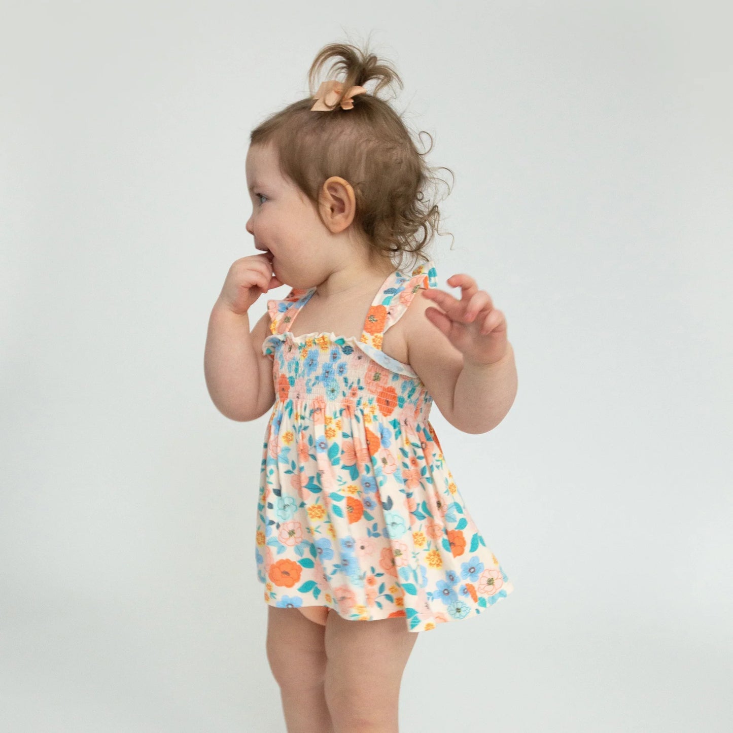 Ruffle Strap Smocked Top and Bloomer Set in Flower Cart  - Doodlebug's Children's Boutique