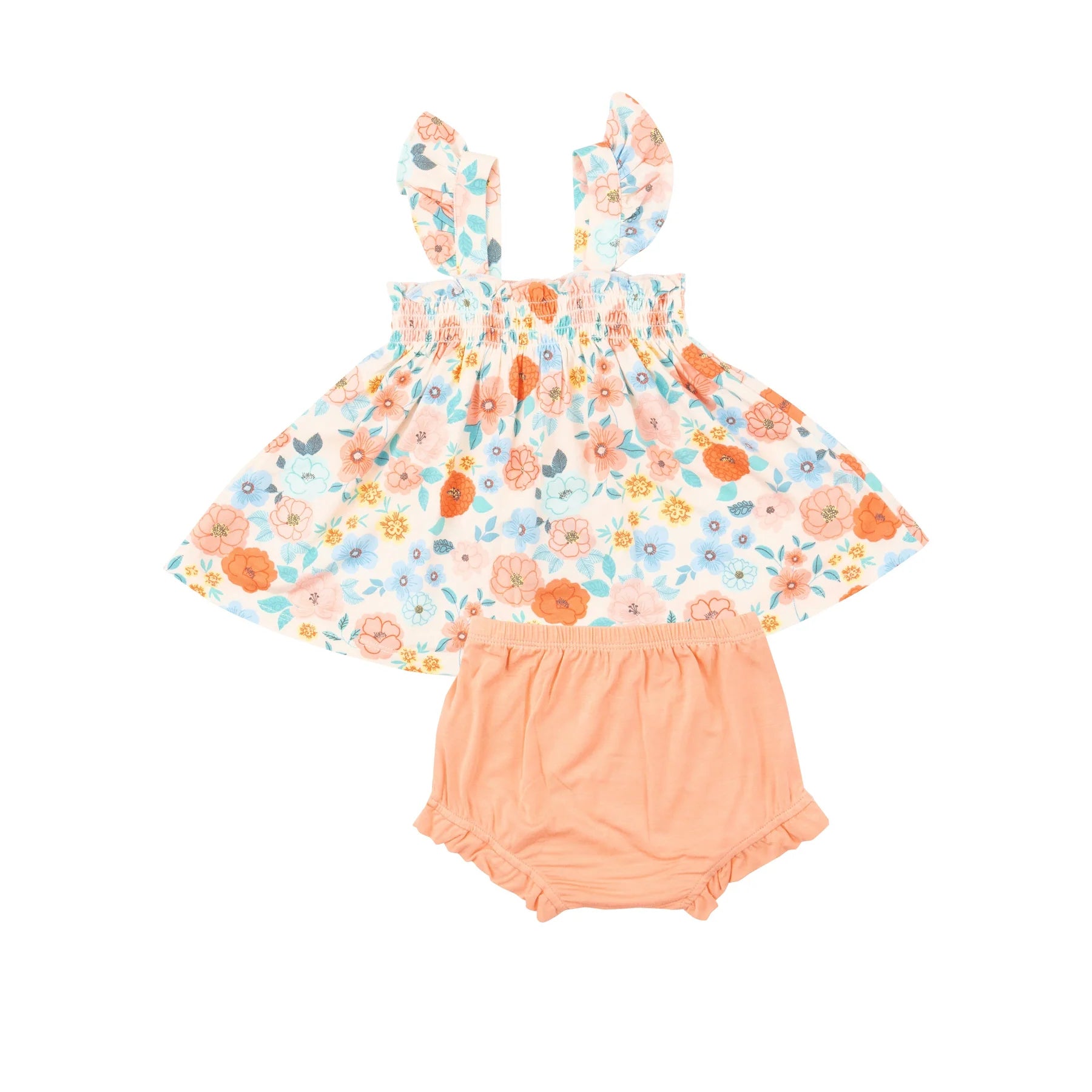 Ruffle Strap Smocked Top and Bloomer Set in Flower Cart  - Doodlebug's Children's Boutique