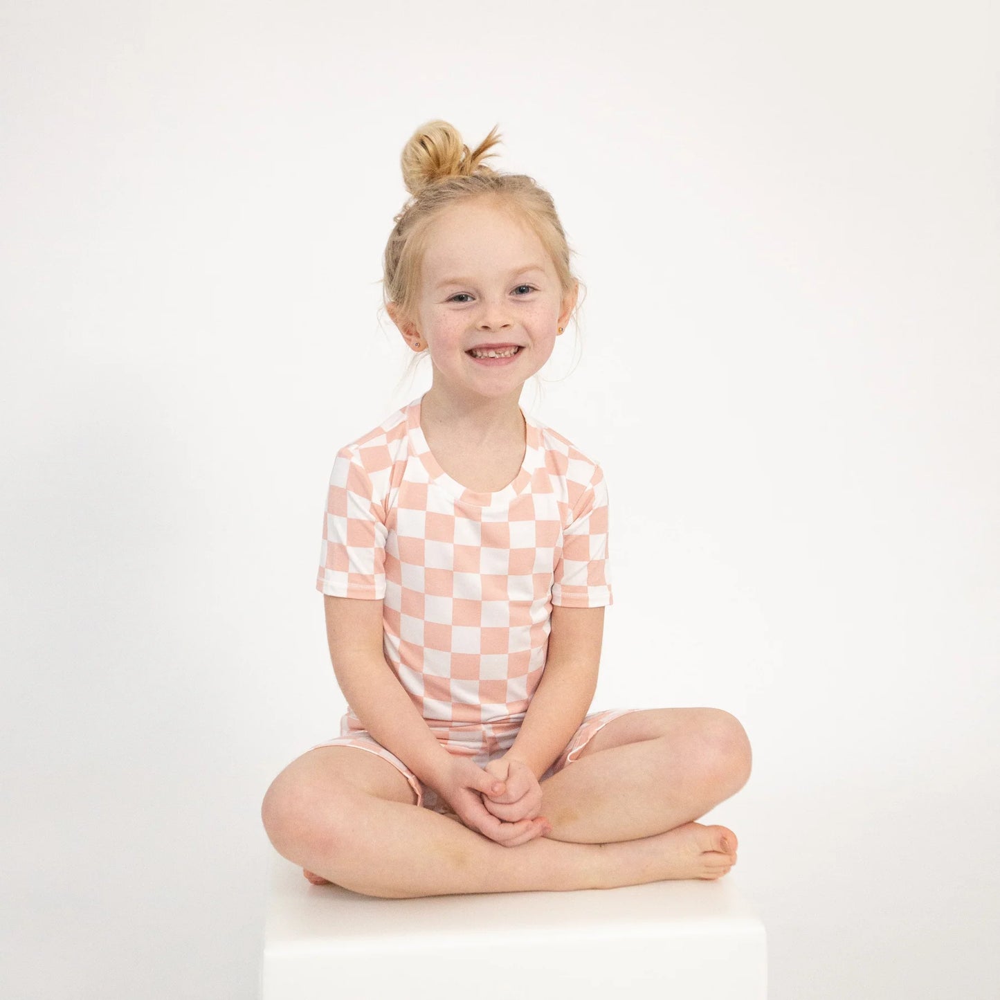Loungewear Short Set in Checkerboard Pink  - Doodlebug's Children's Boutique