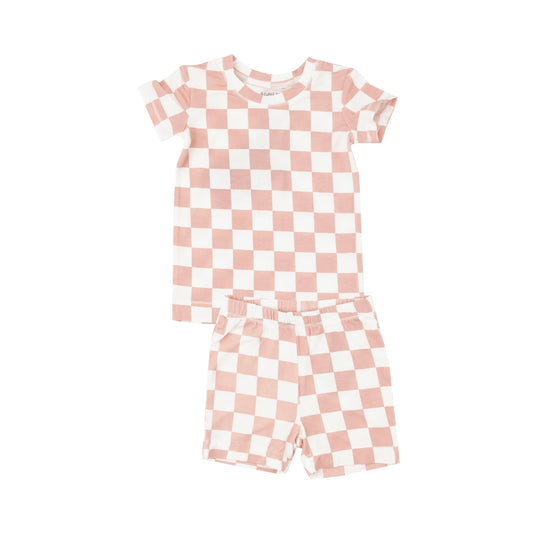 Loungewear Short Set in Checkerboard Pink  - Doodlebug's Children's Boutique