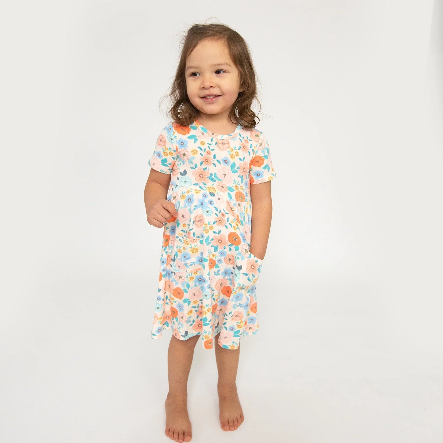 Twirly Short Sleeve Dress in Flower Cart  - Doodlebug's Children's Boutique