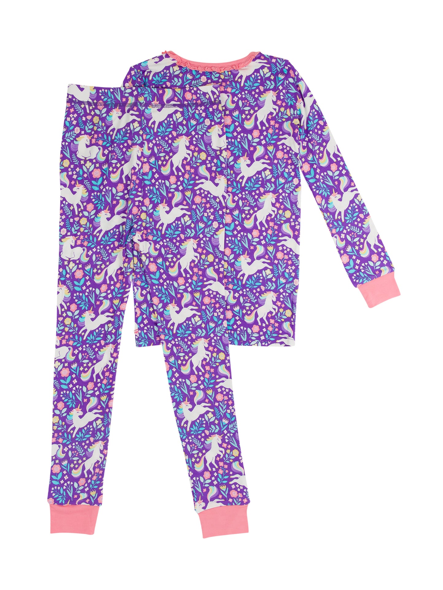 Ruffle Long Sleeve Pajama Set in Unicorn Meadow 5/6 - Doodlebug's Children's Boutique