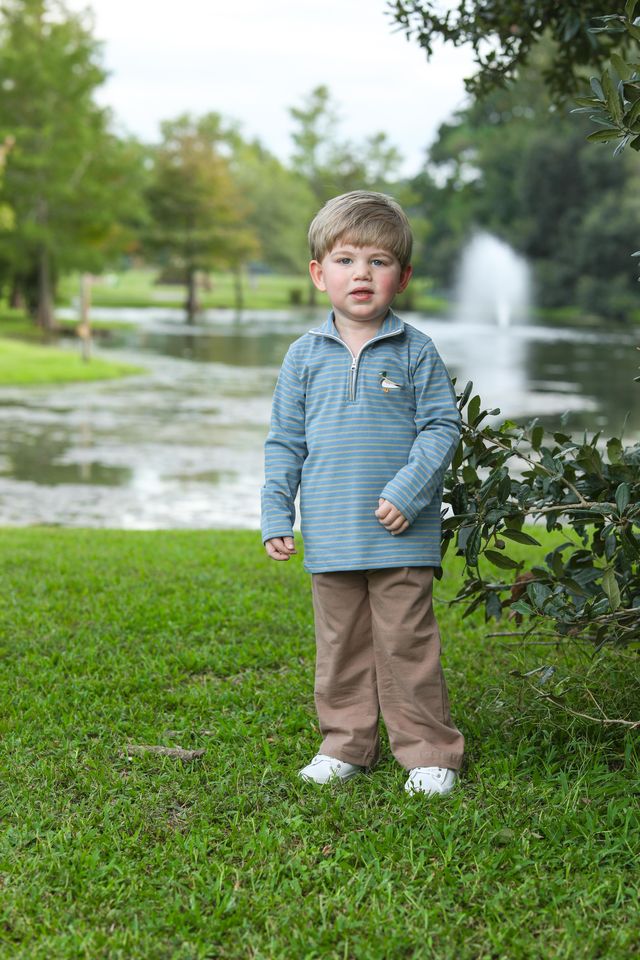 Mallard Embroidery Striped Quarter Zip Pullover - Doodlebug's Children's Boutique