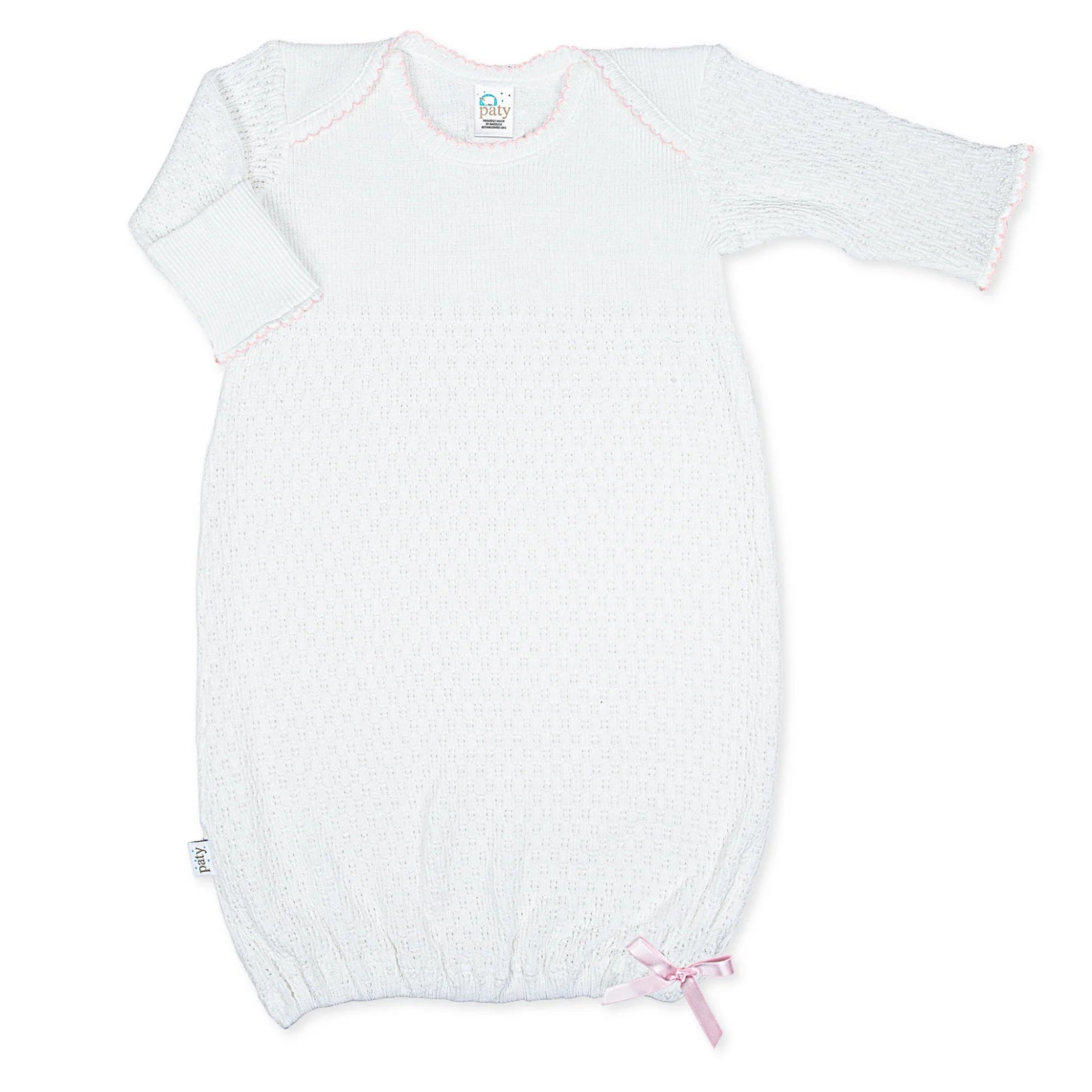 White with Pink Trim Overlap Shoulder Gown - Doodlebug's Children's Boutique