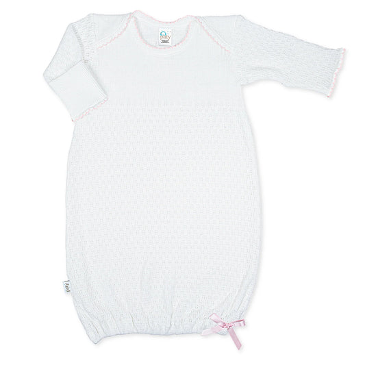 White with Pink Trim Overlap Shoulder Gown - Doodlebug's Children's Boutique