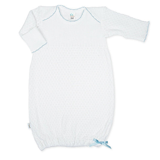 White with Blue Trim Overlap Shoulder Gown - Doodlebug's Children's Boutique