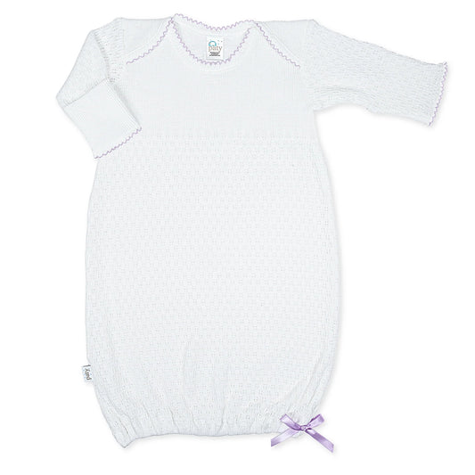 White with Lavender Trim Overlap Shoulder Gown - Doodlebug's Children's Boutique