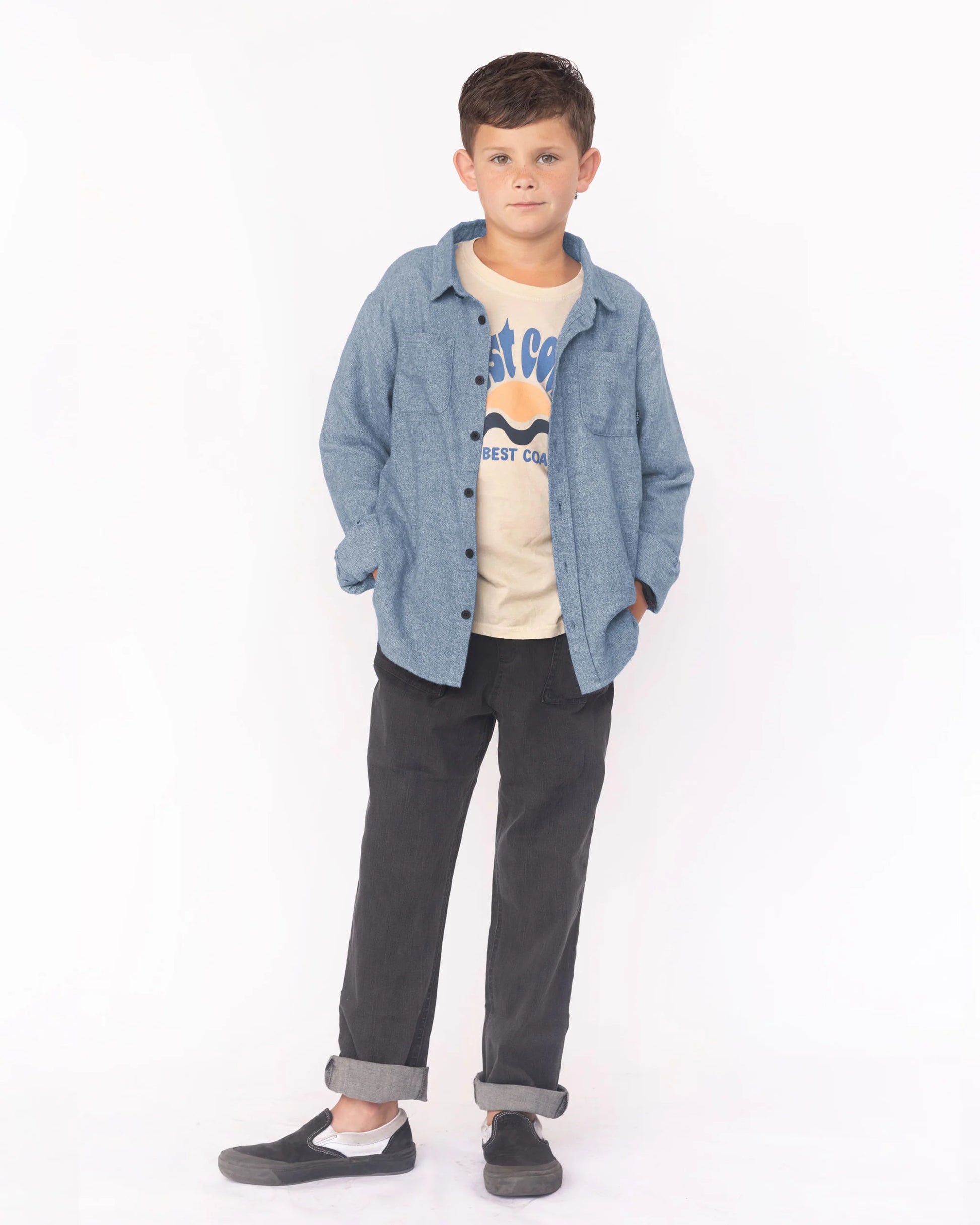 Journey Flannel in Slate Blue  - Doodlebug's Children's Boutique