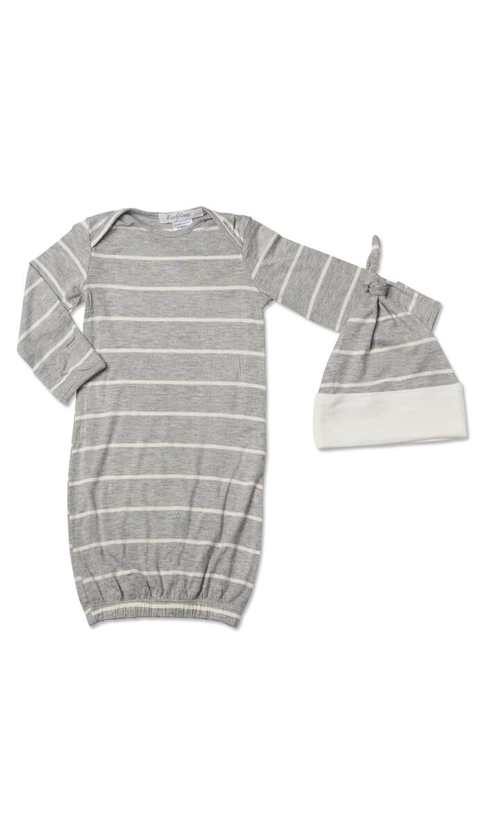 Gown Set in Heather Grey Stripe  - Doodlebug's Children's Boutique