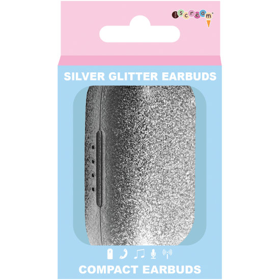 Silver Glitter Compact Earbuds  - Doodlebug's Children's Boutique