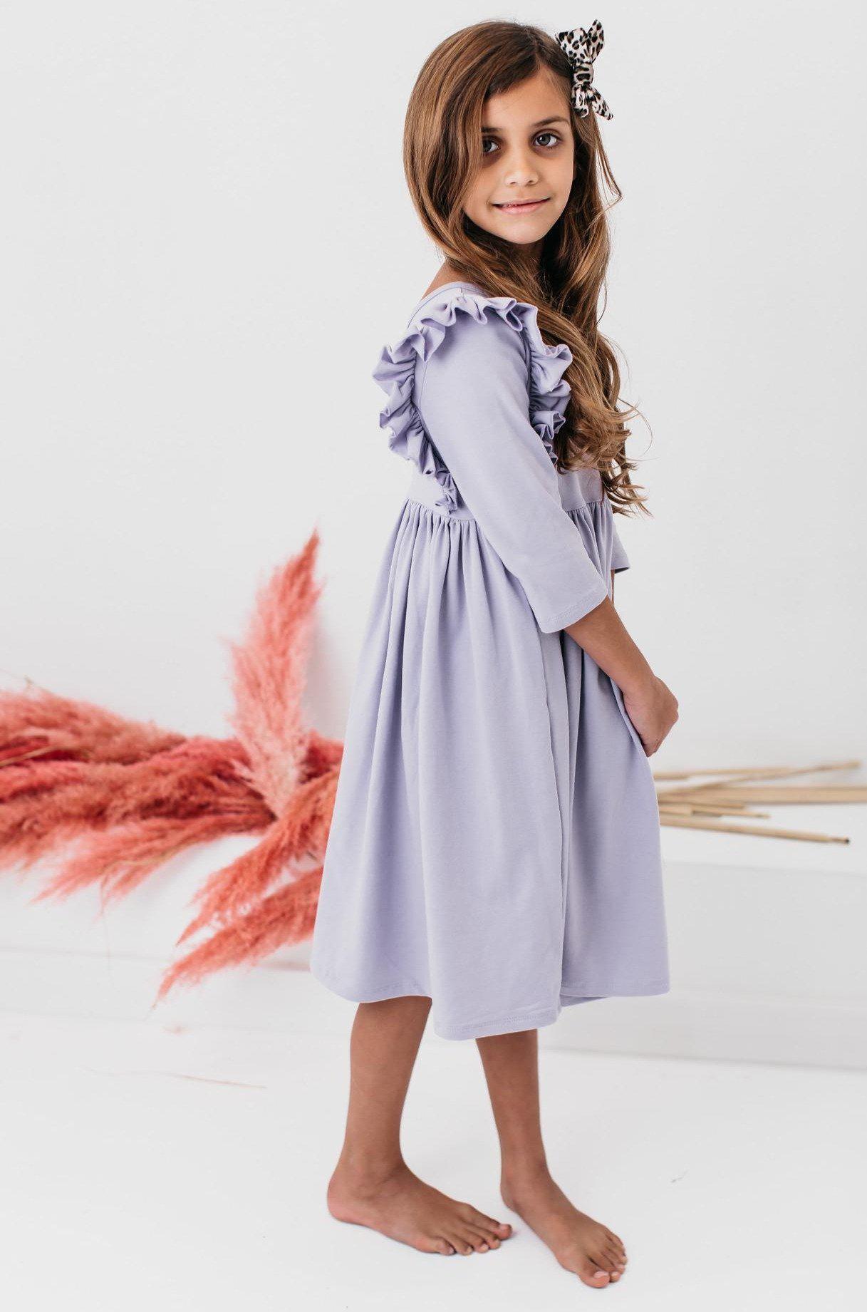 Periwinkle Ruffle Twirl Dress  - Doodlebug's Children's Boutique