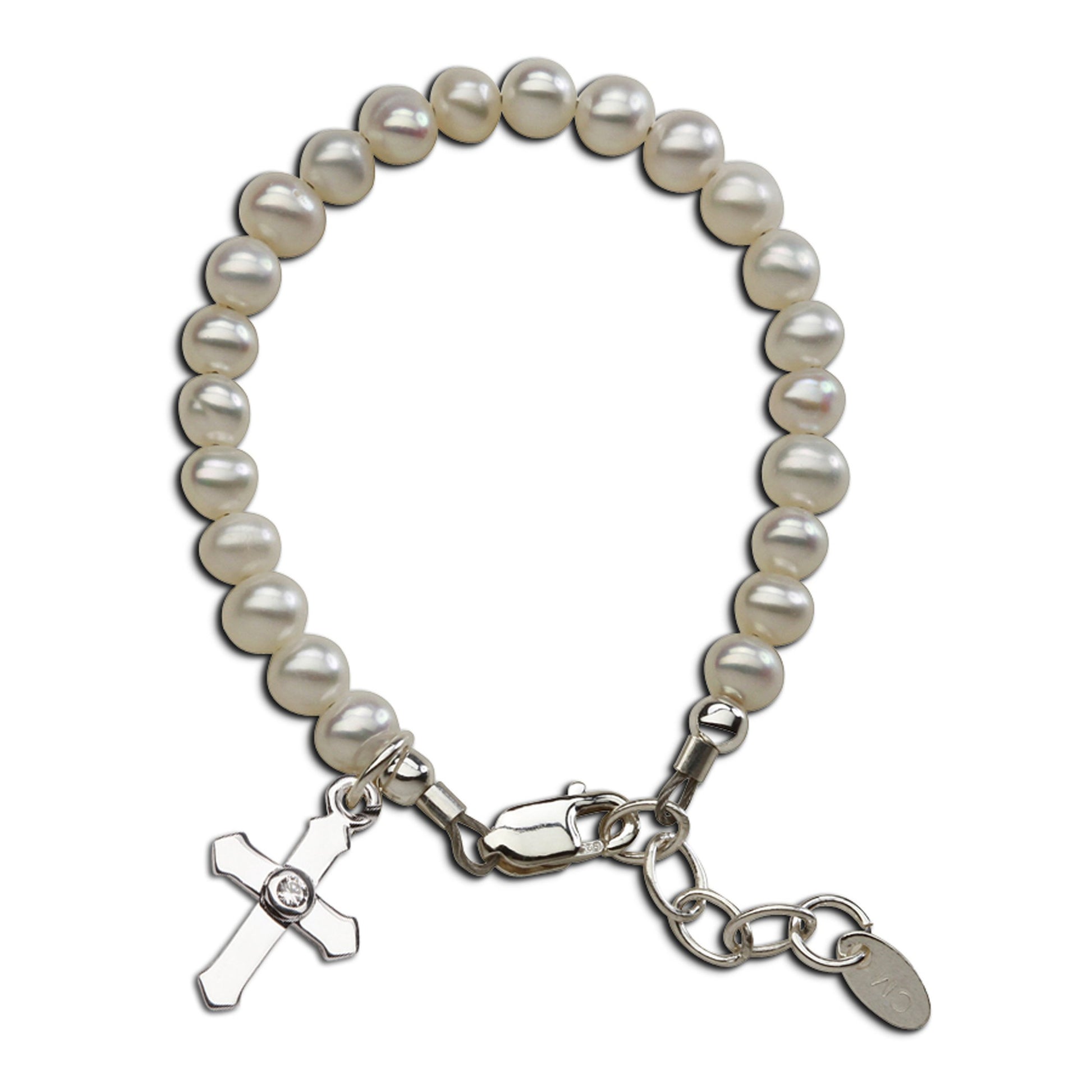 Lacey Sterling Silver Pearl Cross Bracelet  - Doodlebug's Children's Boutique