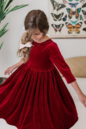 Cranberry Velvet Twirl Dress  - Doodlebug's Children's Boutique