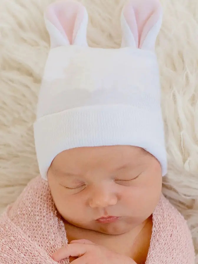 Pink Bunny Ears Newborn Hospital Hat  - Doodlebug's Children's Boutique