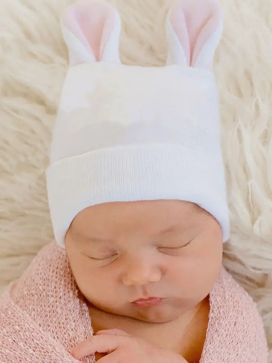 Pink Bunny Ears Newborn Hospital Hat  - Doodlebug's Children's Boutique
