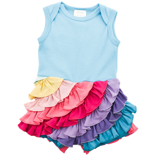 Sunshine Rainbow Romper in Blue  - Doodlebug's Children's Boutique