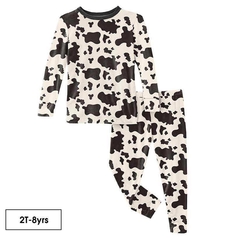 Print Long Sleeve Pajama Set in Cow Print  - Doodlebug's Children's Boutique