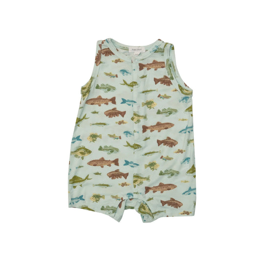 Shortie Romper in Freshwater Fish  - Doodlebug's Children's Boutique