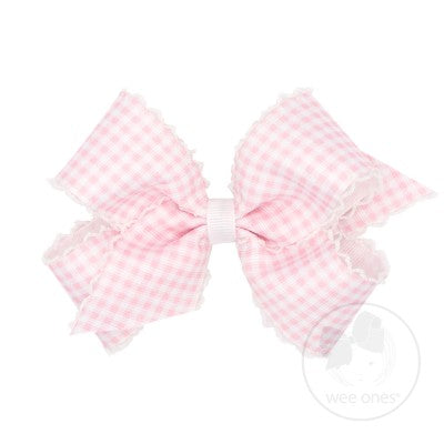 Pink Gingham Moonstitch Medium Bow  - Doodlebug's Children's Boutique