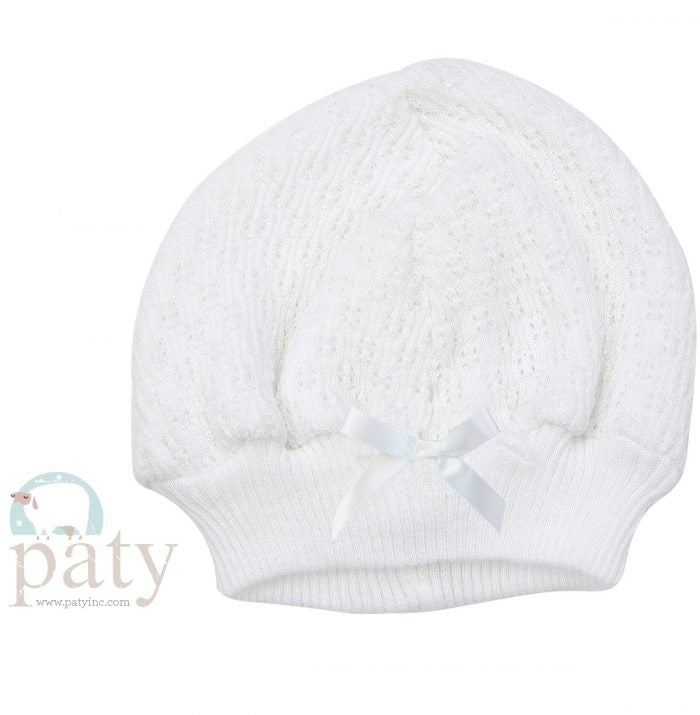 White Beanie Cap With Bow - Doodlebug's Children's Boutique