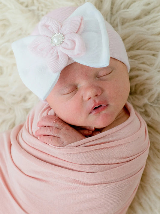 Star Flower Bow Newborn Hospital Hat  - Doodlebug's Children's Boutique