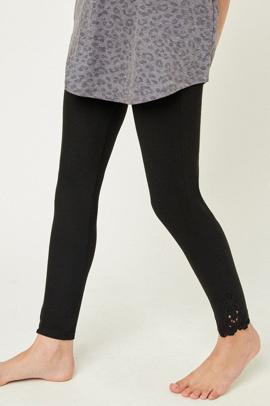 Lace Trim Brushed Leggings in Black  - Doodlebug's Children's Boutique