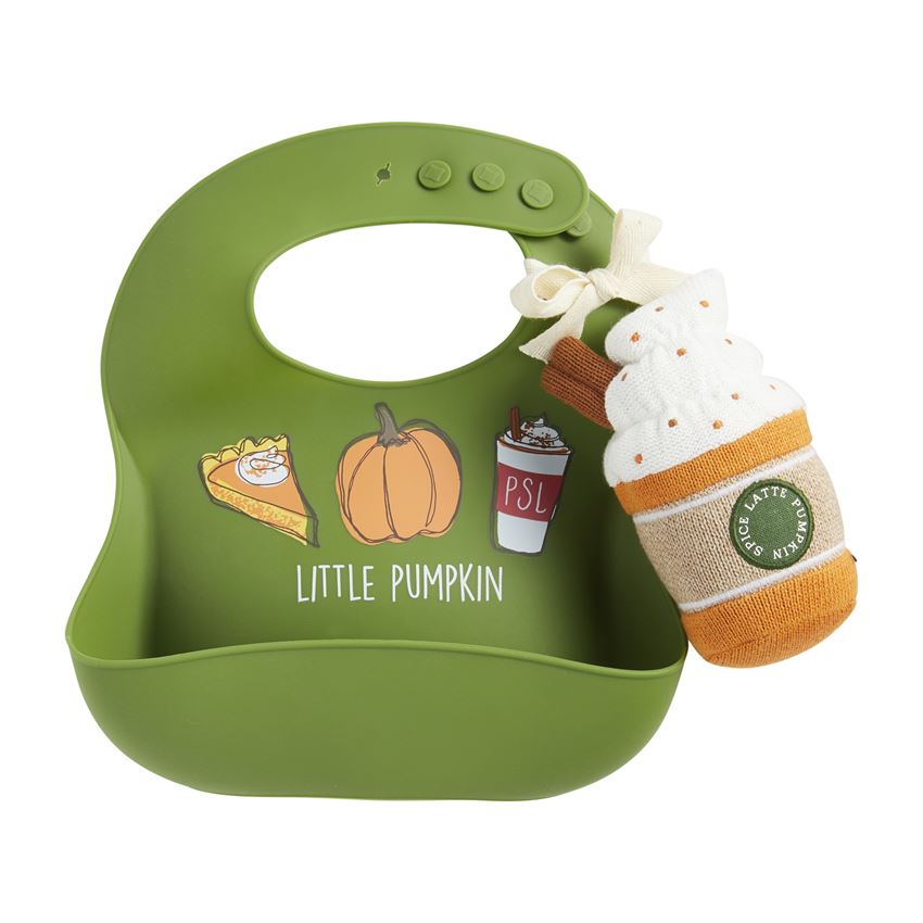 Pumpkin Spice Bib and Rattle Set  - Doodlebug's Children's Boutique