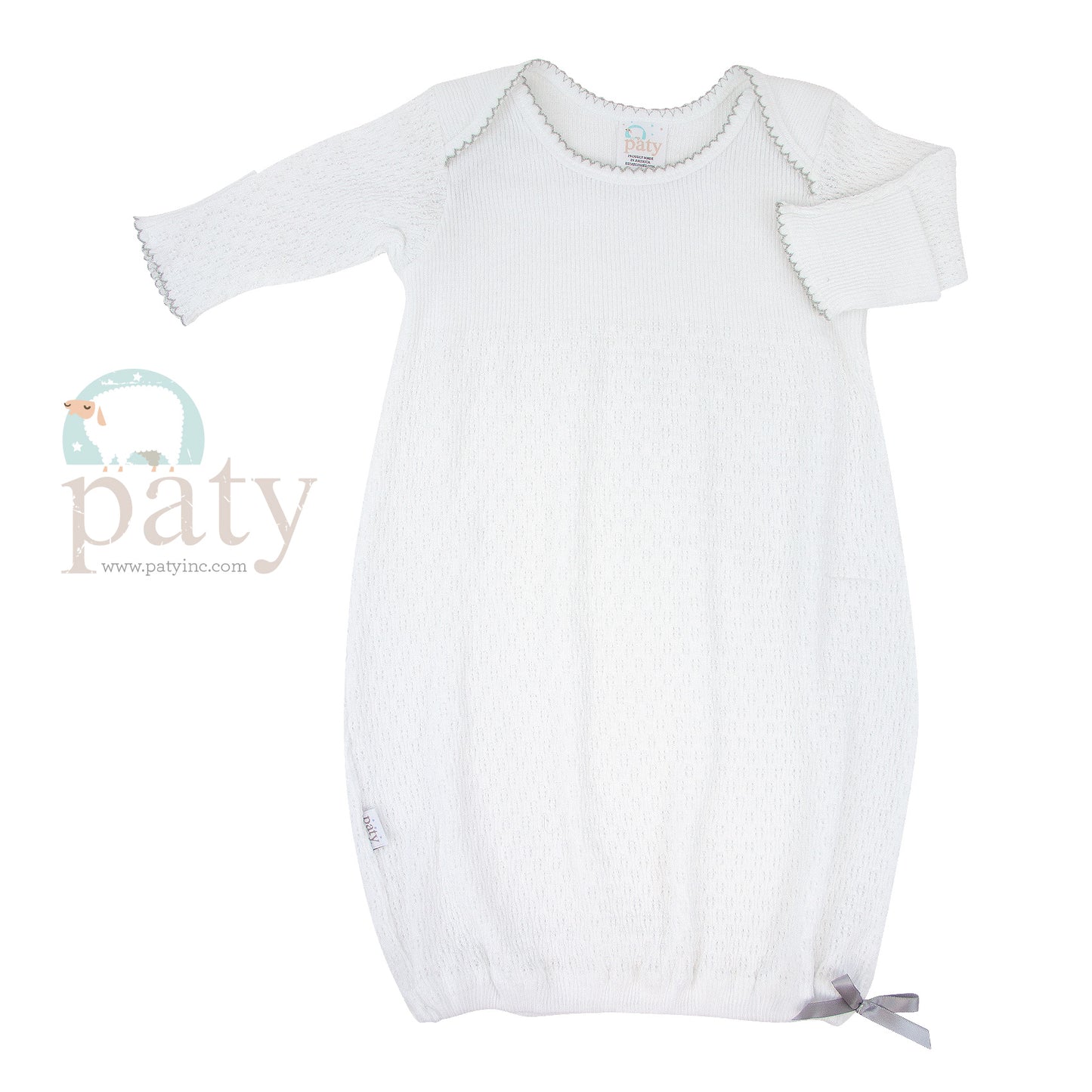 White Gown with Grey Trim  - Doodlebug's Children's Boutique