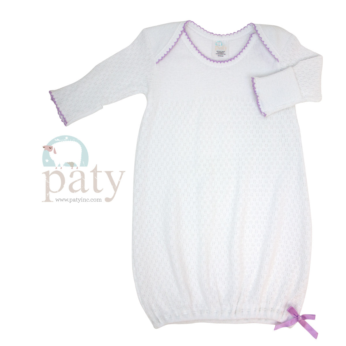 White Gown with Lavender Trim  - Doodlebug's Children's Boutique