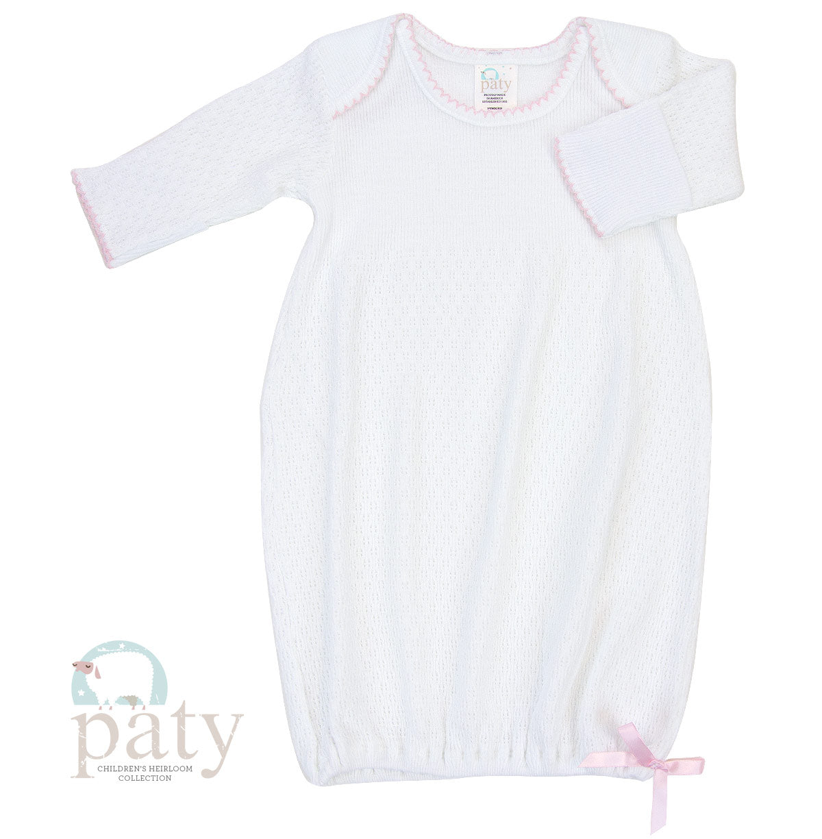 White Gown with Pink Trim Preemie - Doodlebug's Children's Boutique