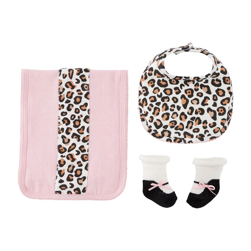 Leopard Burp Bib and Sock Set  - Doodlebug's Children's Boutique