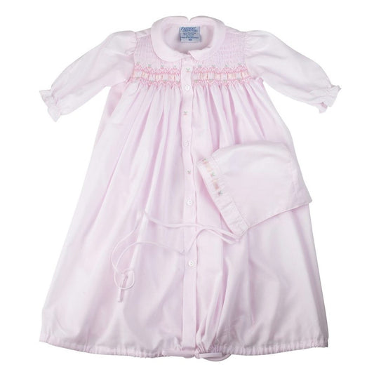 Ribbon Smocked Take Me Home Gown and Hat  - Doodlebug's Children's Boutique