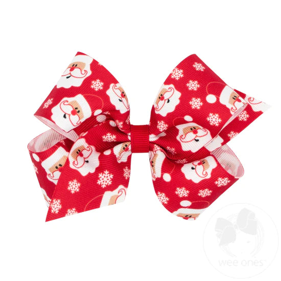 Santa Print Medium Bow  - Doodlebug's Children's Boutique