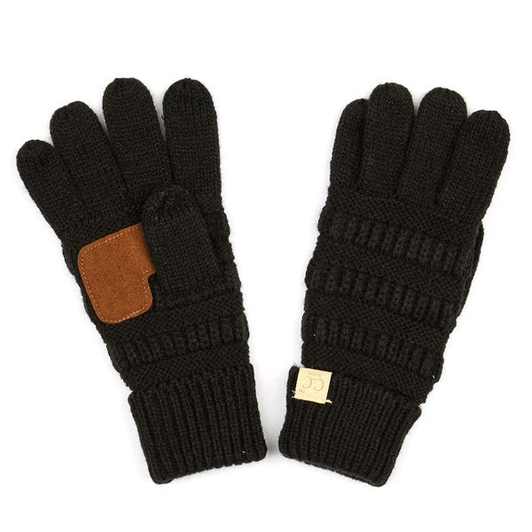 Black Cable Knit Smart Tip Kids Gloves  - Doodlebug's Children's Boutique