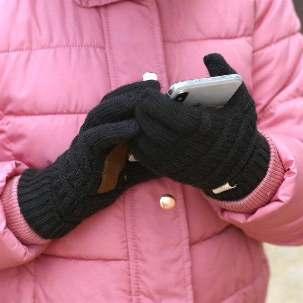 Black Cable Knit Smart Tip Kids Gloves  - Doodlebug's Children's Boutique