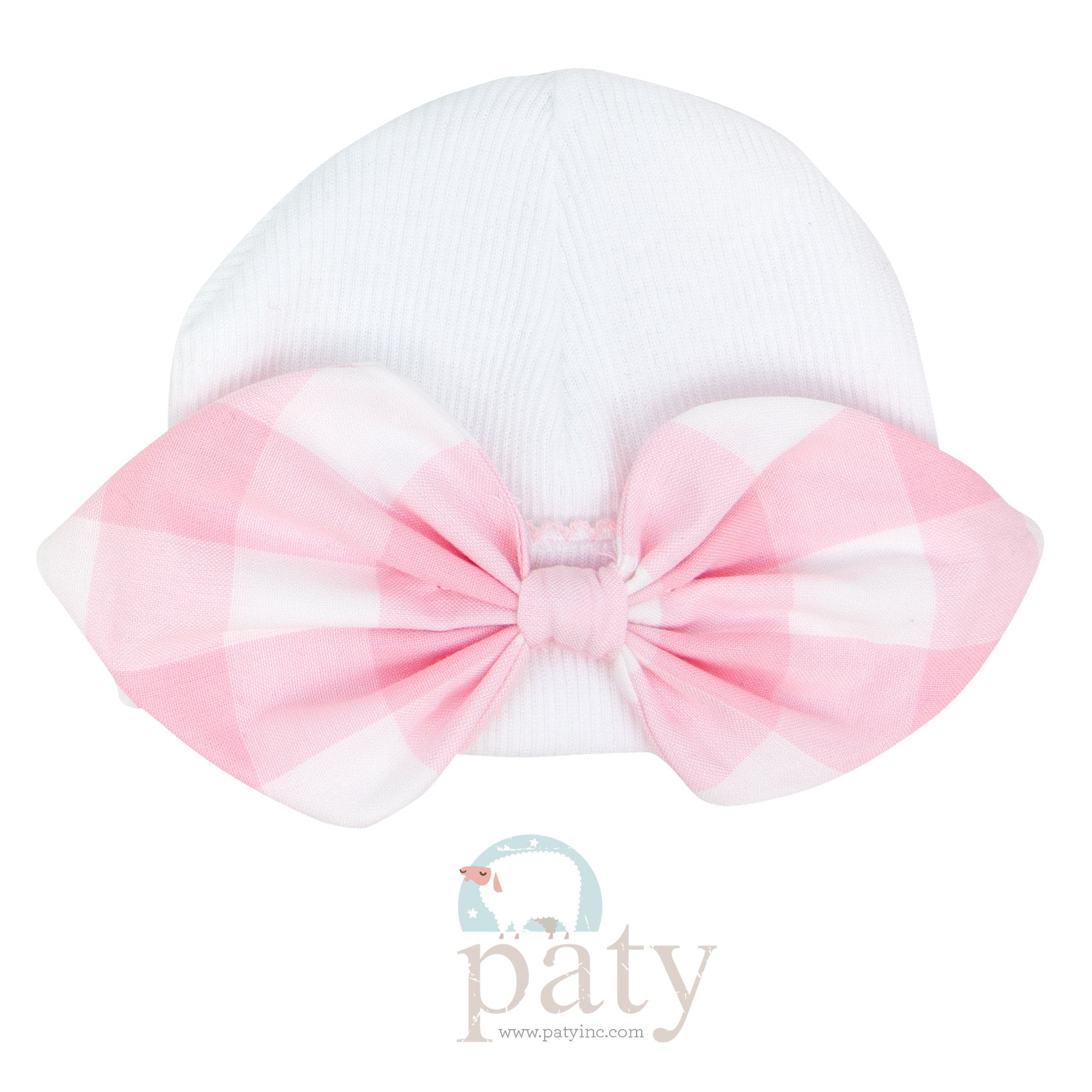 Pink Check Bow Beanie  - Doodlebug's Children's Boutique