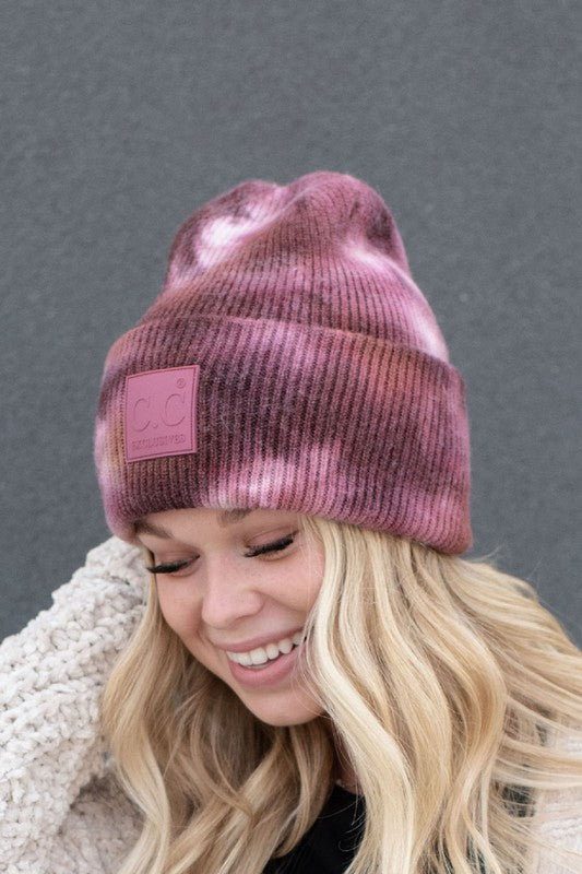 Maroon Tie Dye Ribbed Beanie  - Doodlebug's Children's Boutique