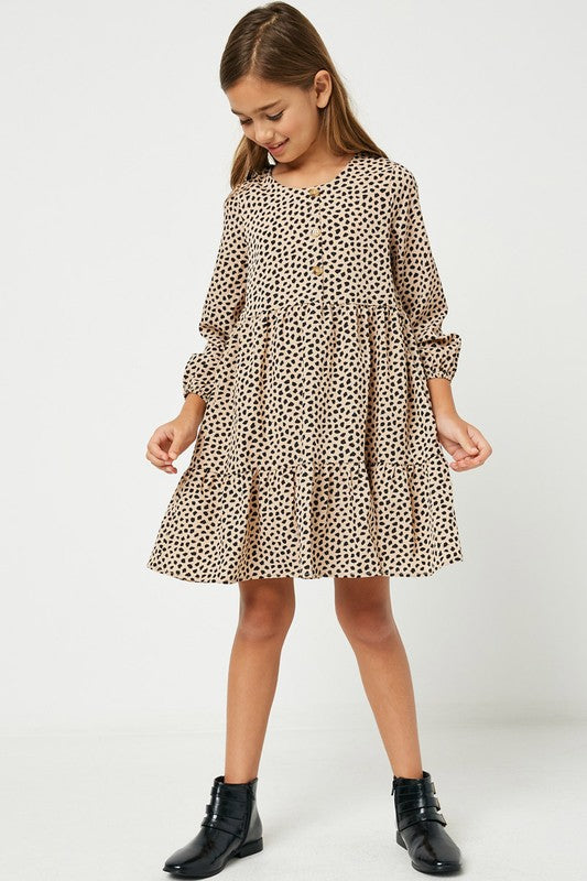 Dotted Long Sleeve Tiered Dress  - Doodlebug's Children's Boutique