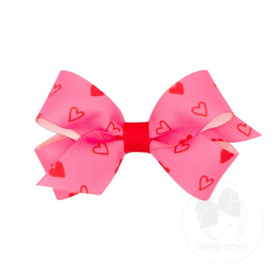 Mini Pink Heart Print Bow  - Doodlebug's Children's Boutique