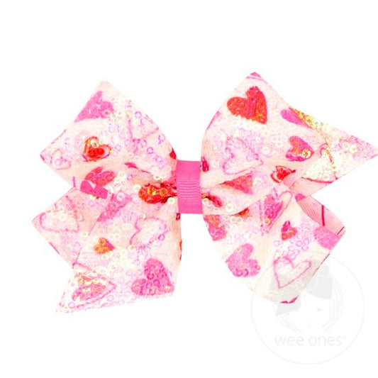 Medium Sequin Hearts Bow  - Doodlebug's Children's Boutique