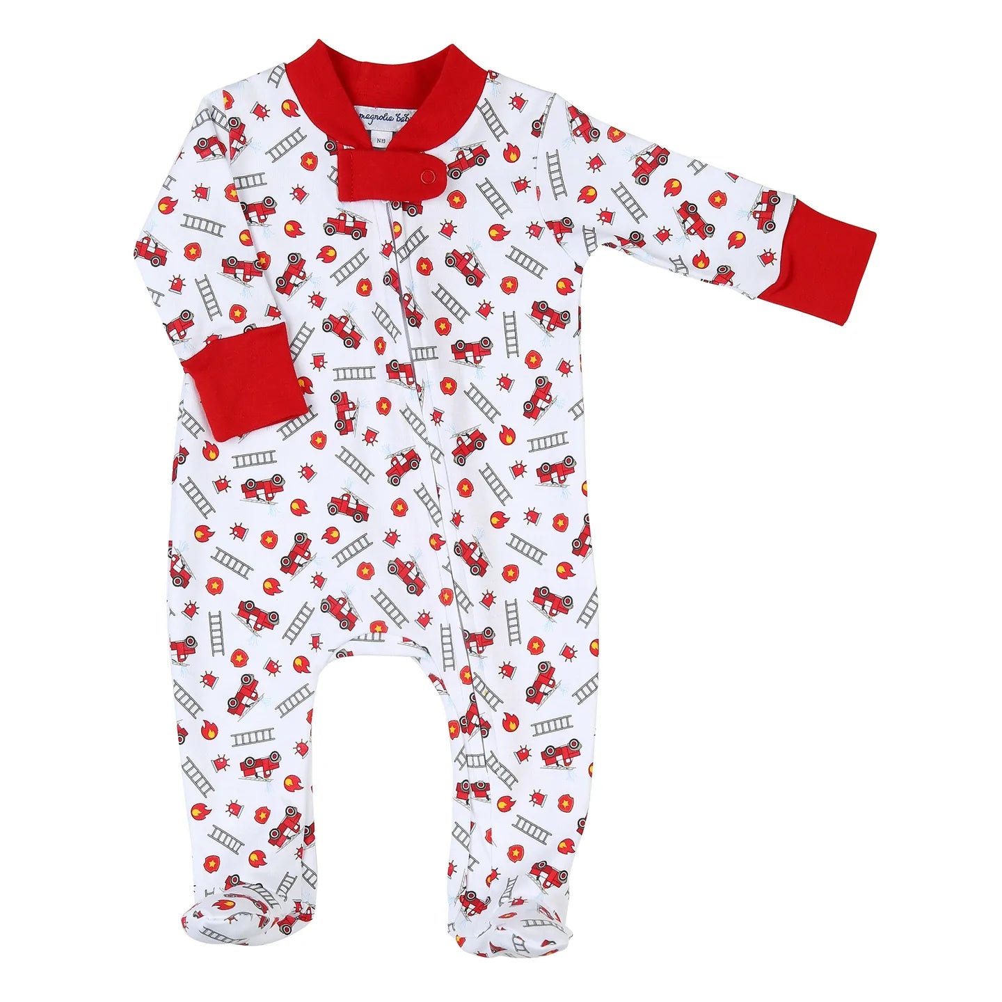 Sound the Alarm Printed Zipped Footie 6 months - Doodlebug's Children's Boutique
