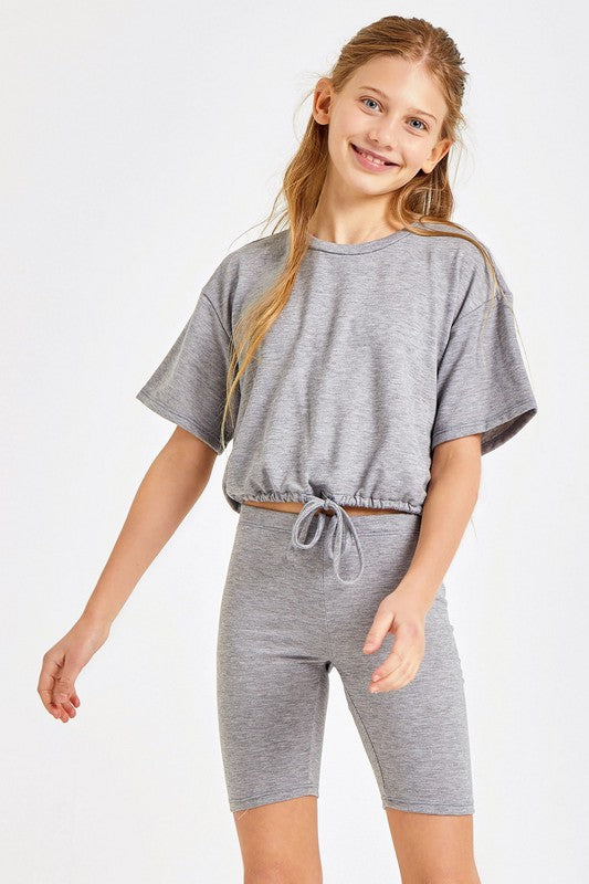 French Terry Crop Top and Biker Shorts Set  - Doodlebug's Children's Boutique