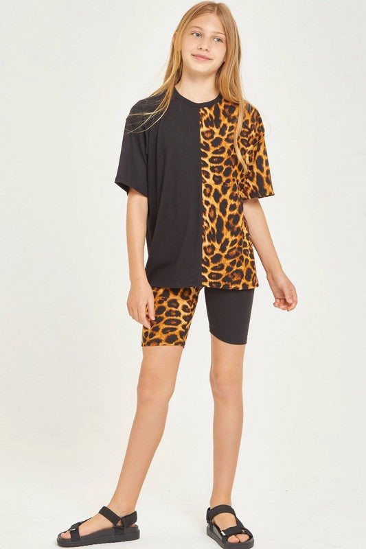Leopard Color Block Top and Biker Shorts Set  - Doodlebug's Children's Boutique