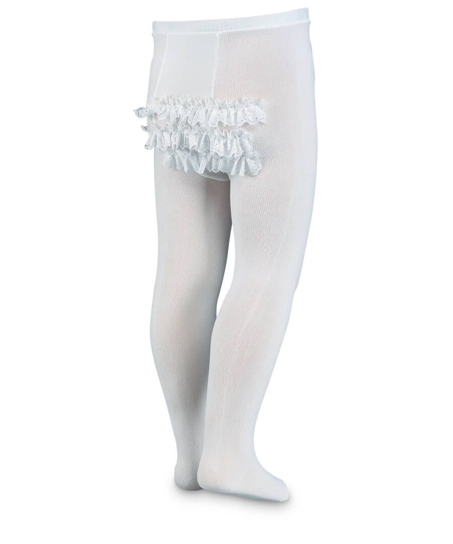 Tights with Lace Ruffle Bottom in White  - Doodlebug's Children's Boutique
