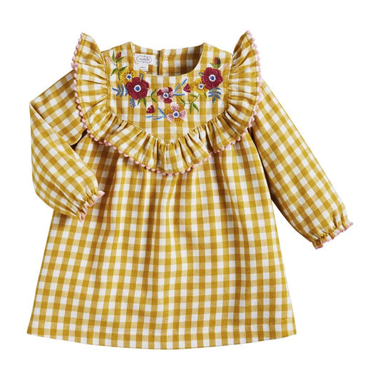 Yellow Gingham Embroidered Dress  - Doodlebug's Children's Boutique